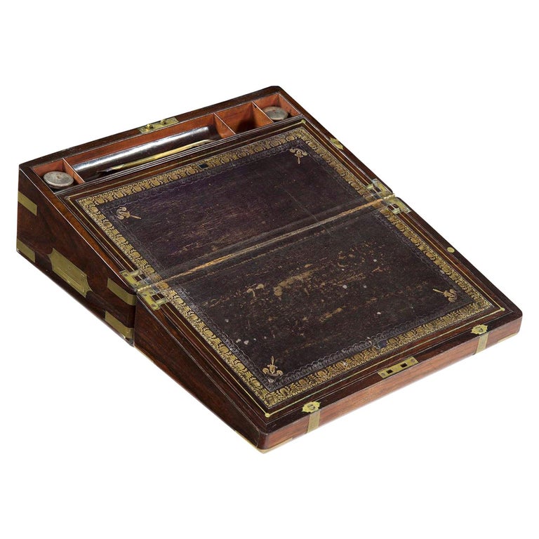 Rare Antique English Regency Rosewood and Brass Writing Slope Box Lap Desk  For Sale at 1stDibs