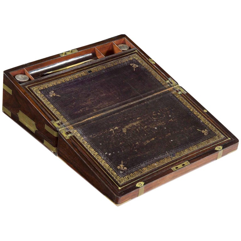 Rare Antique English Regency Rosewood Brass Writing Slope Box Lap Desk