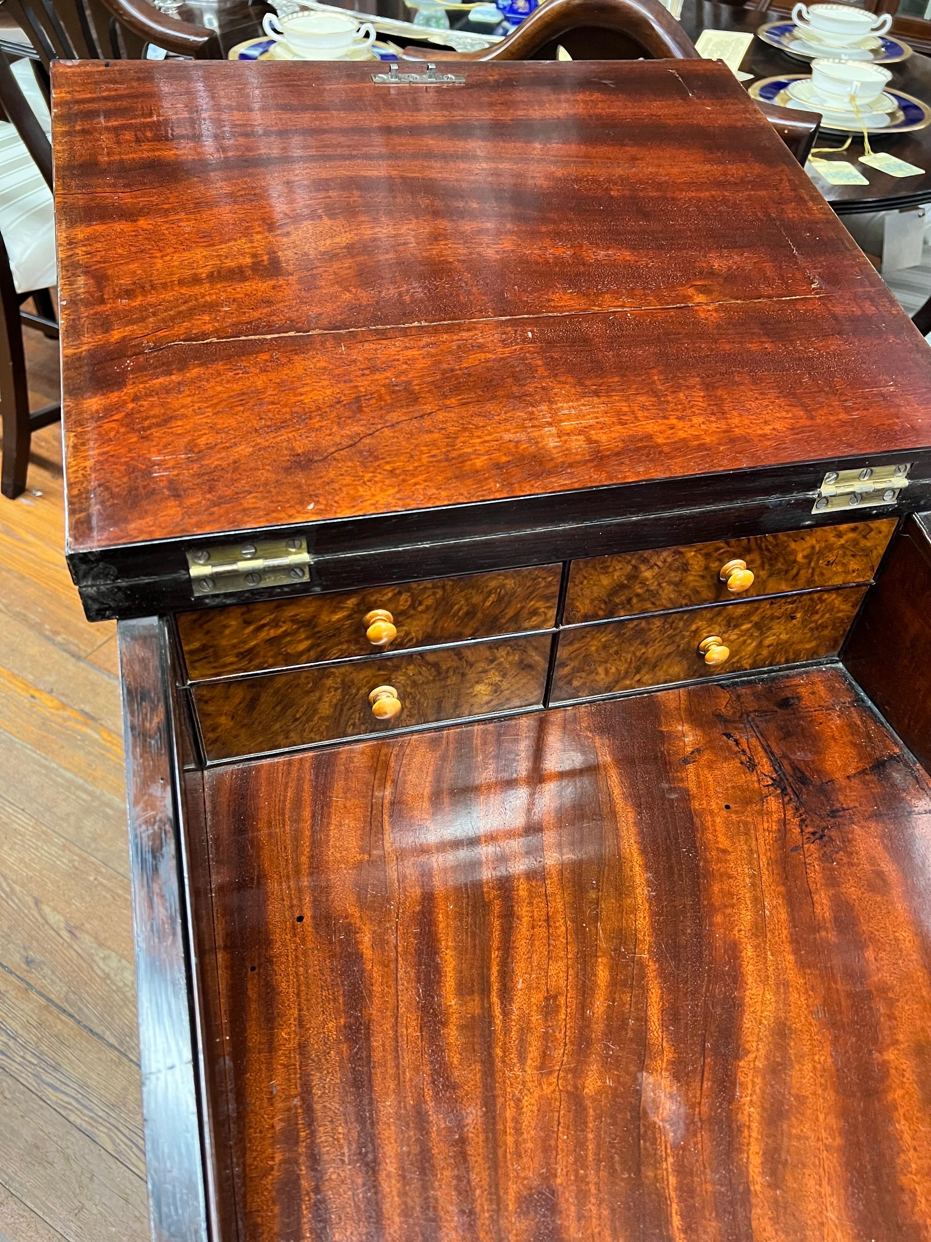 Rare Antique English Regency Rosewood Davenport with Spring-Loaded Pen Drawer In Good Condition For Sale In Charleston, SC