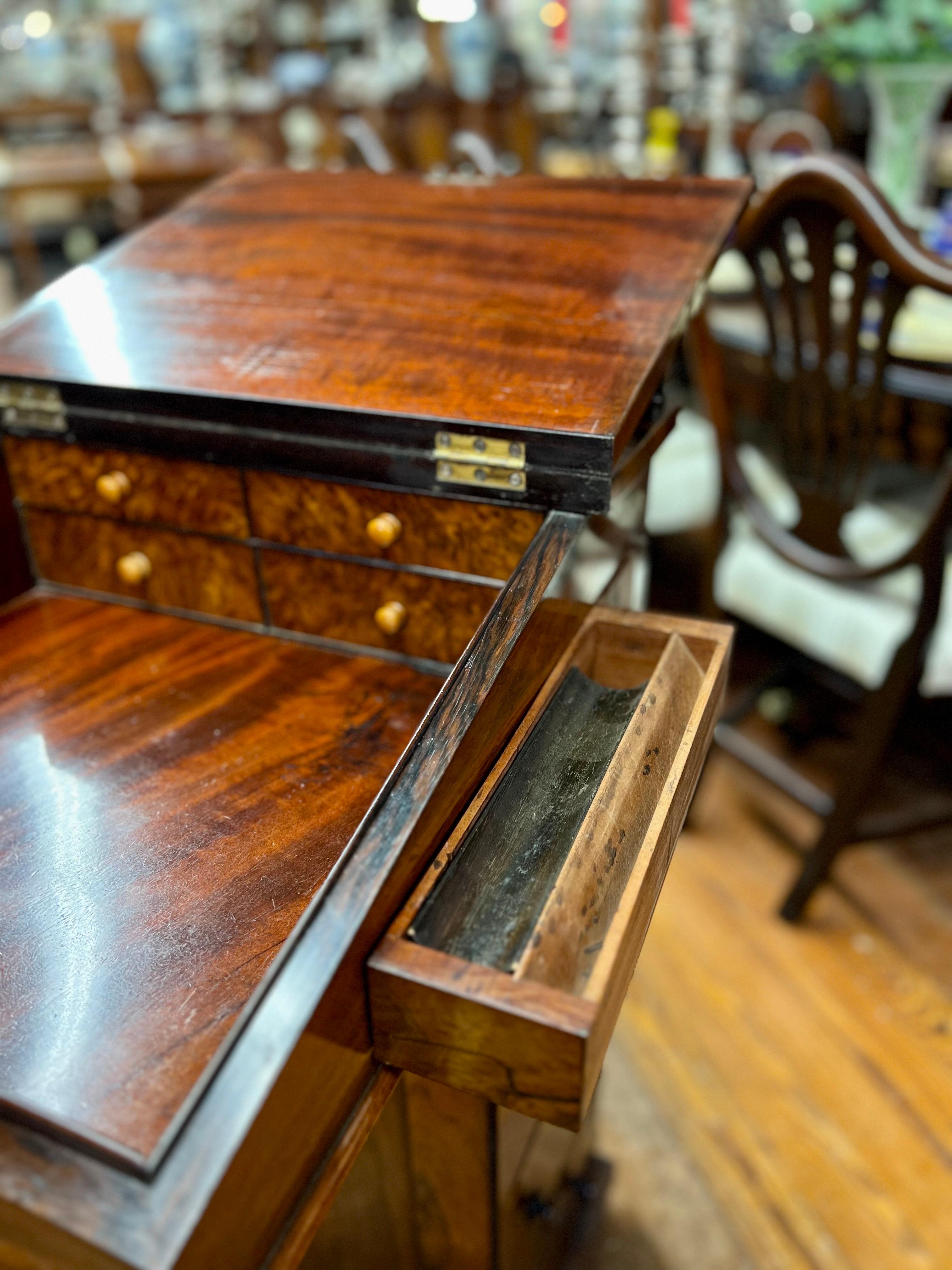 Mahogany Rare Antique English Regency Rosewood Davenport with Spring-Loaded Pen Drawer For Sale