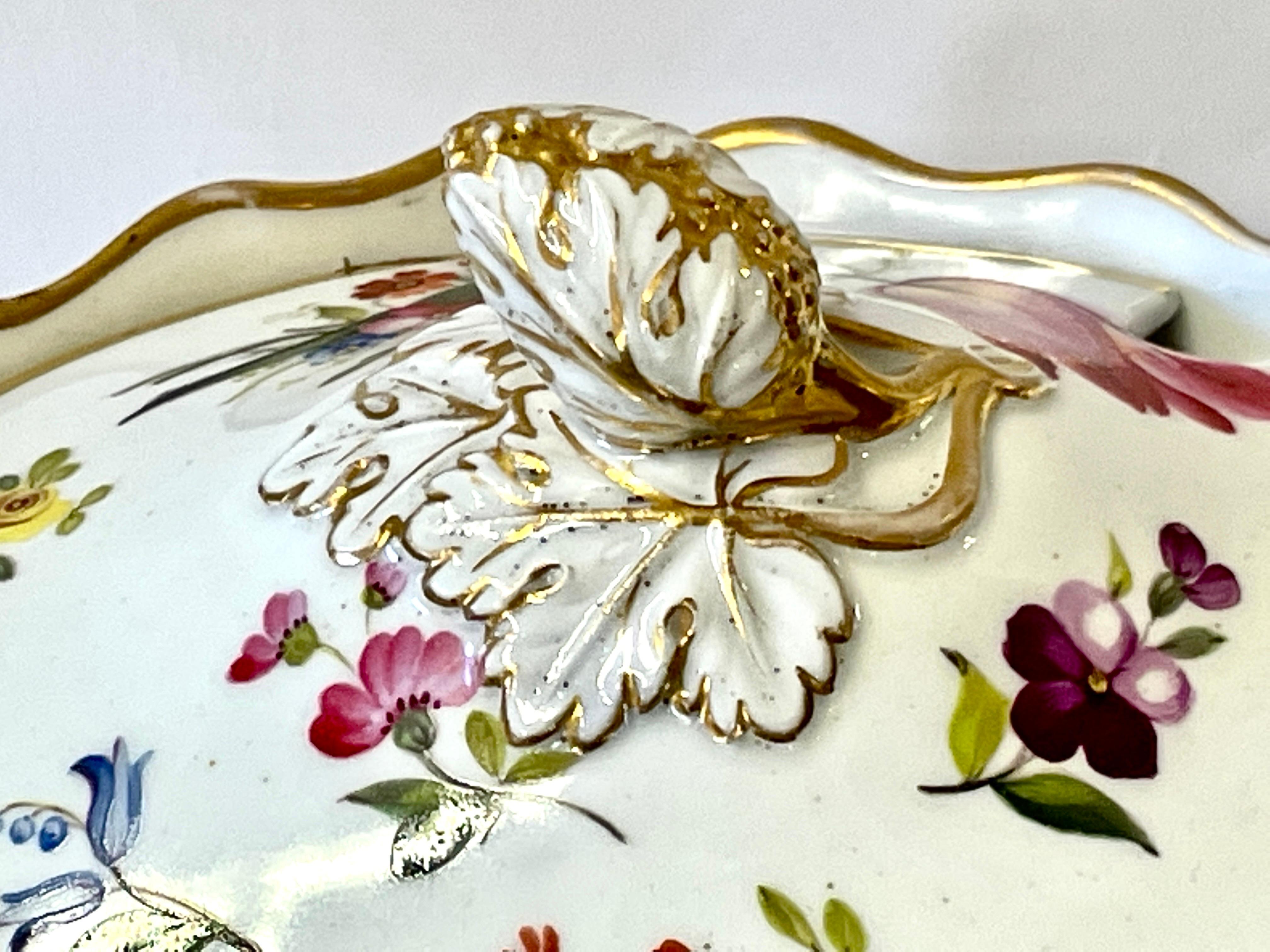 19th Century Rare Antique English Ridgway Hand Painted Porcelain Botanical Sauce Tureen