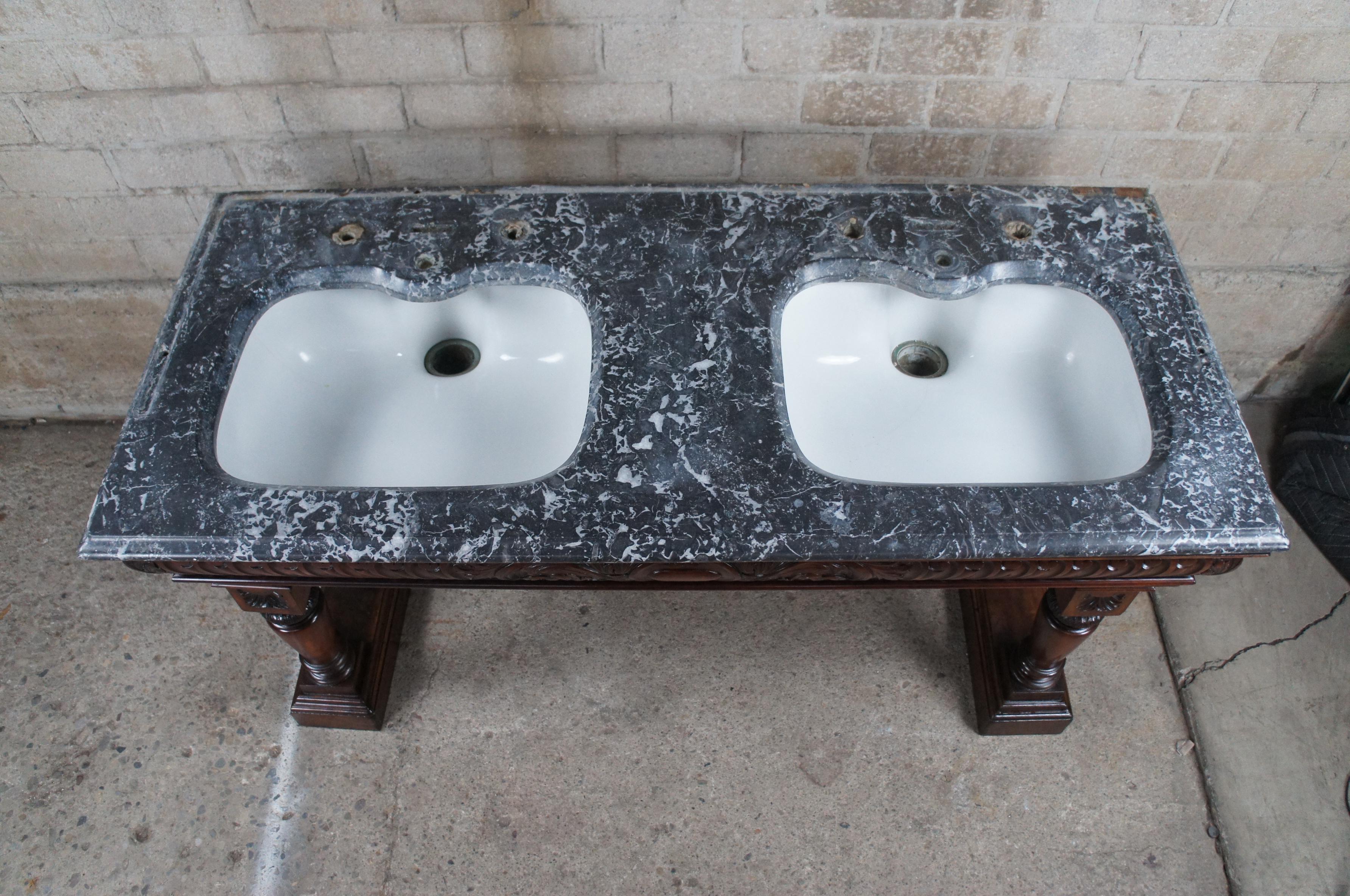 Raro lavabo de baño antiguo inglés victoriano de caoba y mármol 60 Inglés en venta