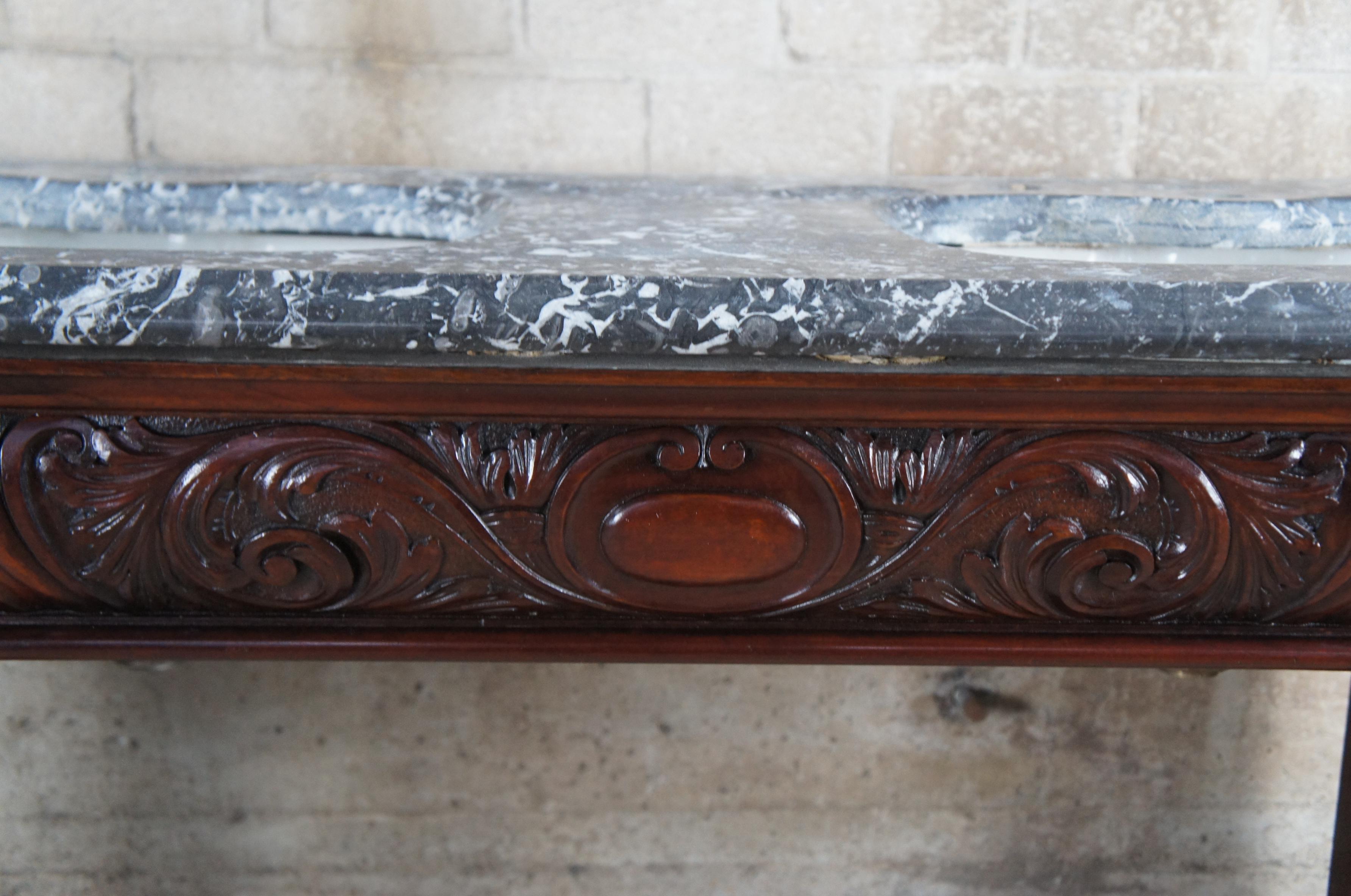Raro lavabo de baño antiguo inglés victoriano de caoba y mármol 60 en venta 1