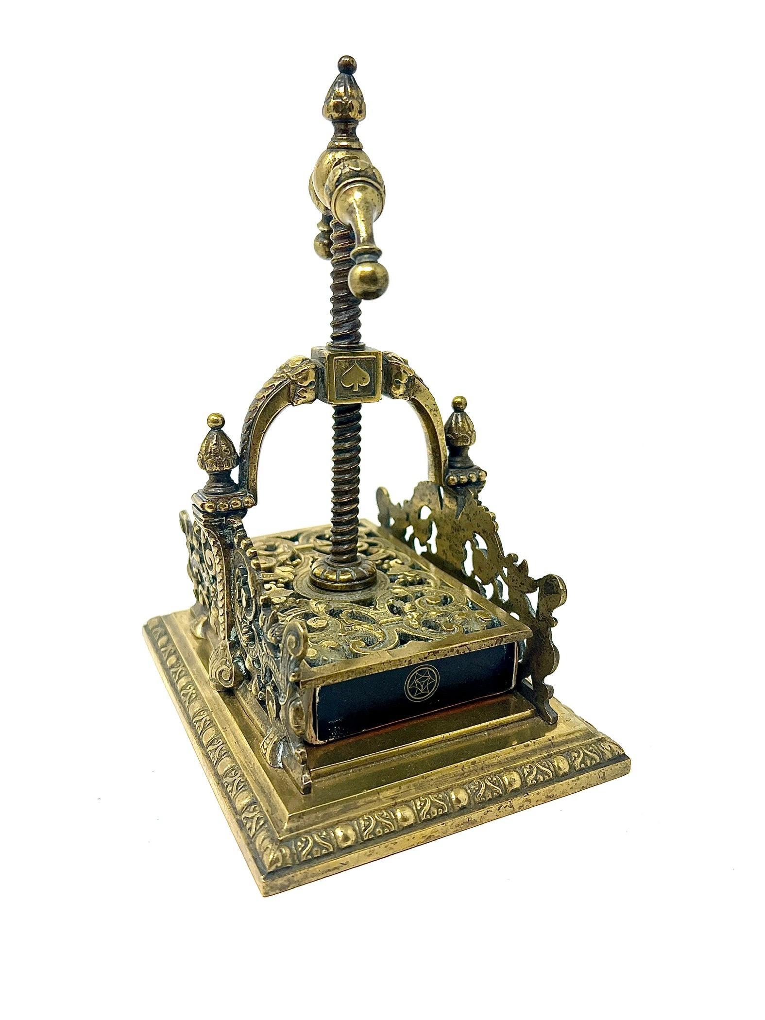 19th Century Rare Antique English Victorian Solid Brass Playing Card Press, Circa 1880-1890. For Sale