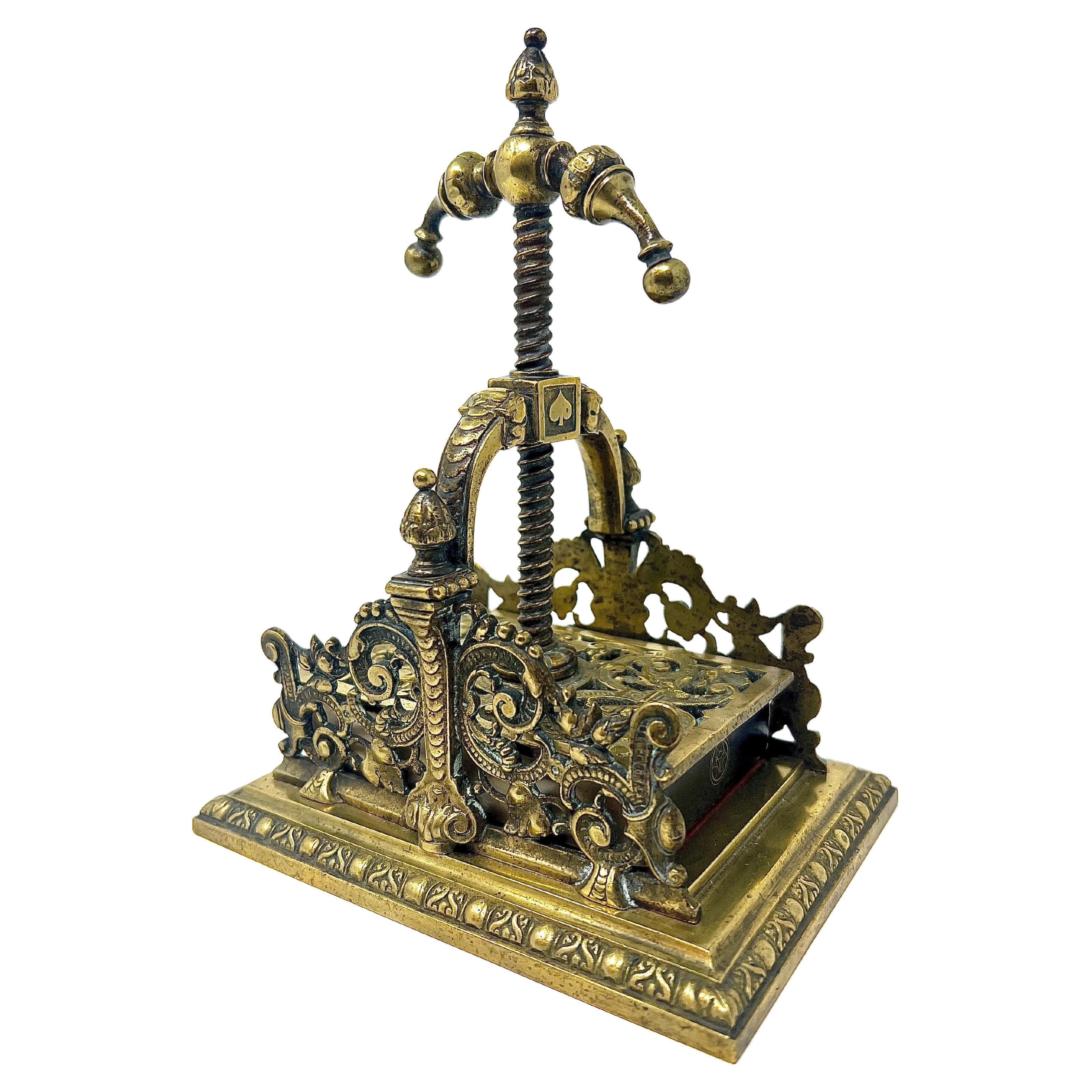 Rare Antique English Victorian Solid Brass Playing Card Press, Circa 1880-1890.