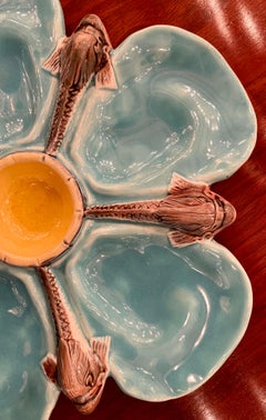 Rare Antique English Wedgwood Dolphin Oyster Plate in Rare Blue Color