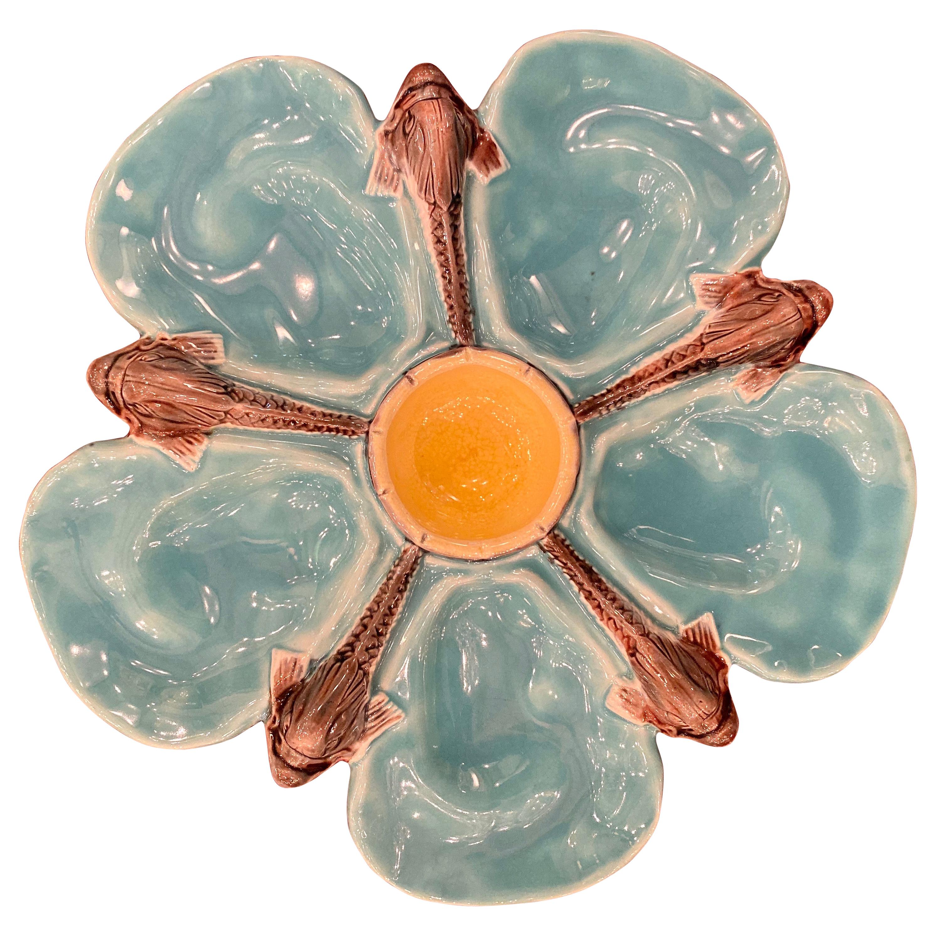 Rare Antique English Wedgwood Dolphin Oyster Plate in Rare Blue Color