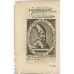 Rare Antique Engraved Portrait of Theodor, Sovereign of Moscow, Russia, 1615