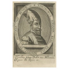 Seltenes antikes graviertes Porträt von Theodor, Herrscher von Moskau, Russland, 1615