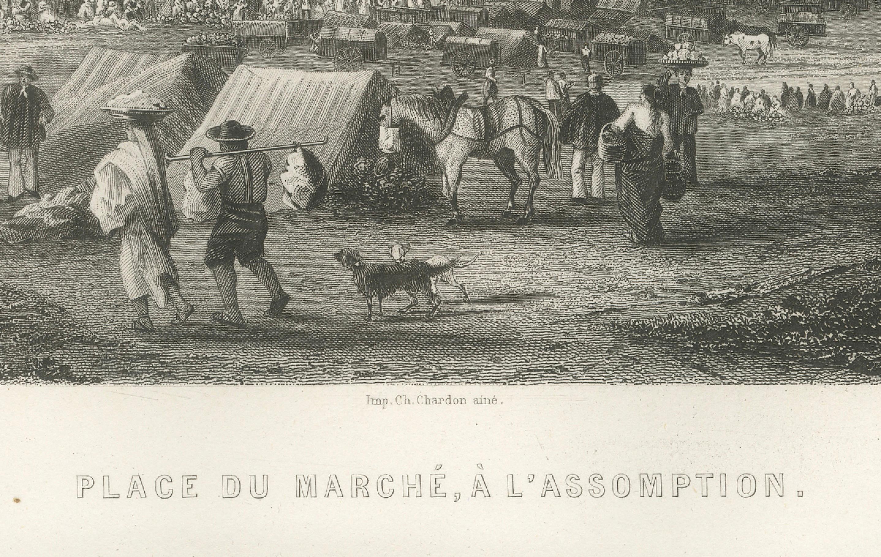 Rare gravure ancienne - Place du marché d'Asunción, Paraguay, 1867 Bon état - En vente à Langweer, NL