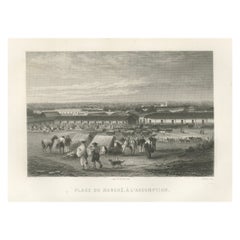 Rare Antique Engraving – Asunción Market Square, Paraguay, 1867