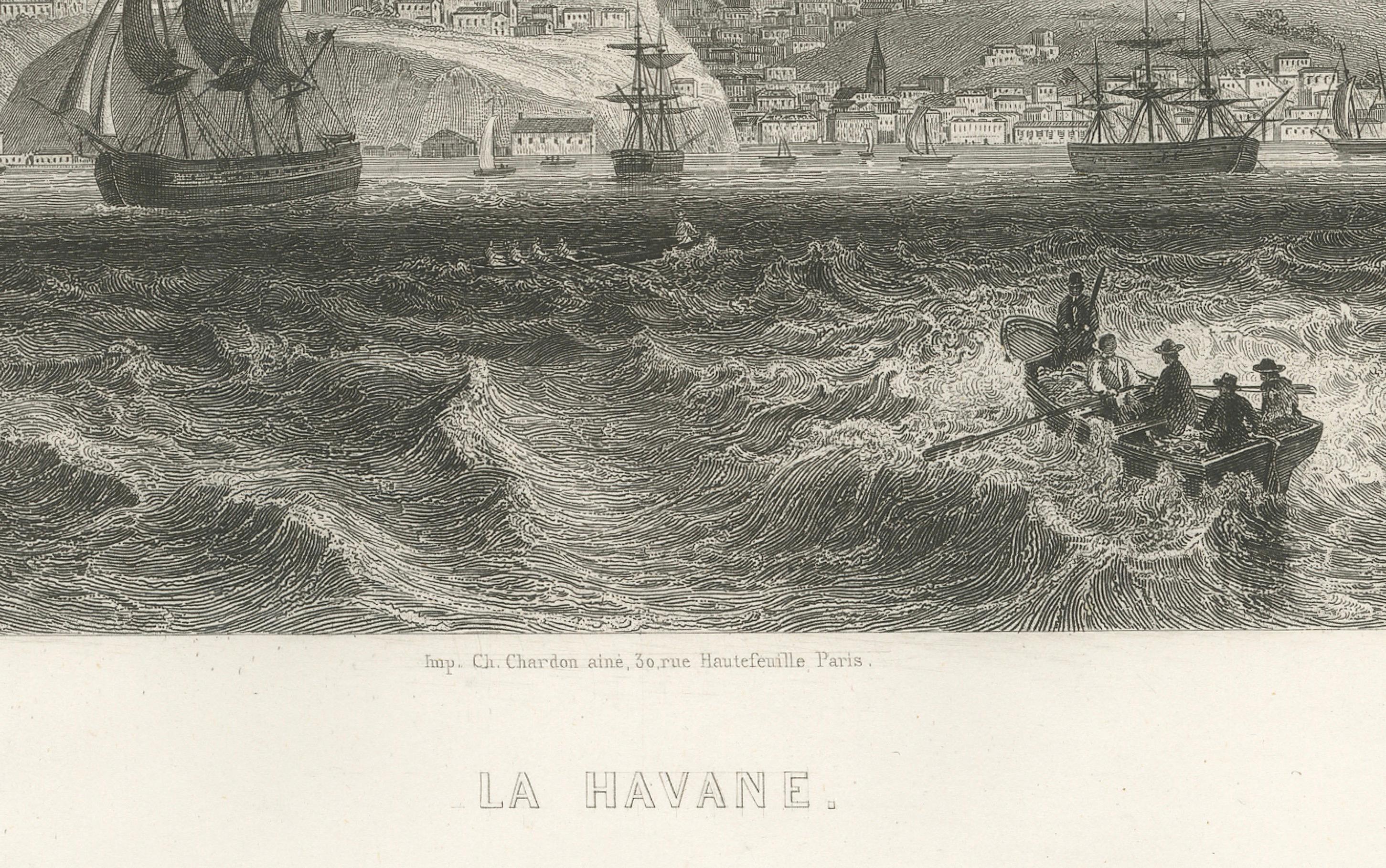 Rare Antique Engraving – Havana, Cuba, Harbor and City Landscape, 1867