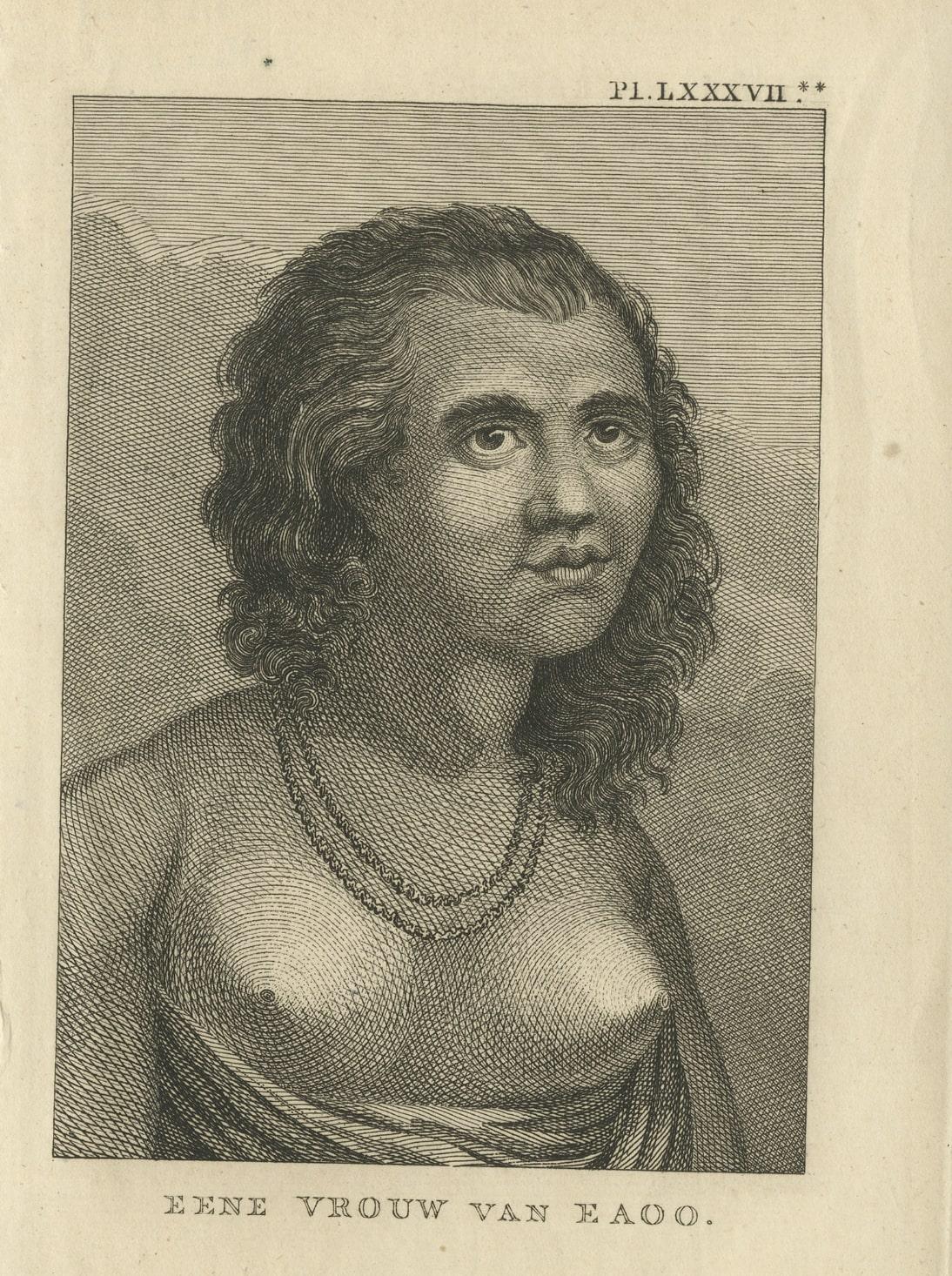 Paper Rare Antique Engraving of a Beautiful Woman of Eaoo in Tonga, by Cook, 1803 For Sale