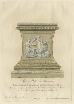 Seltene antike Gravur eines großen ornamentalen Bacchic-Altar- oder Sockels mit Ornament, 1740