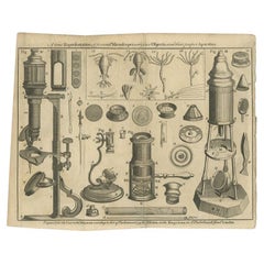 Rare Antique Engraving of Microscopes, 1749