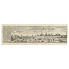 Rara incisione antica della città di Copenaghen, Danimarca, 1720 ca.