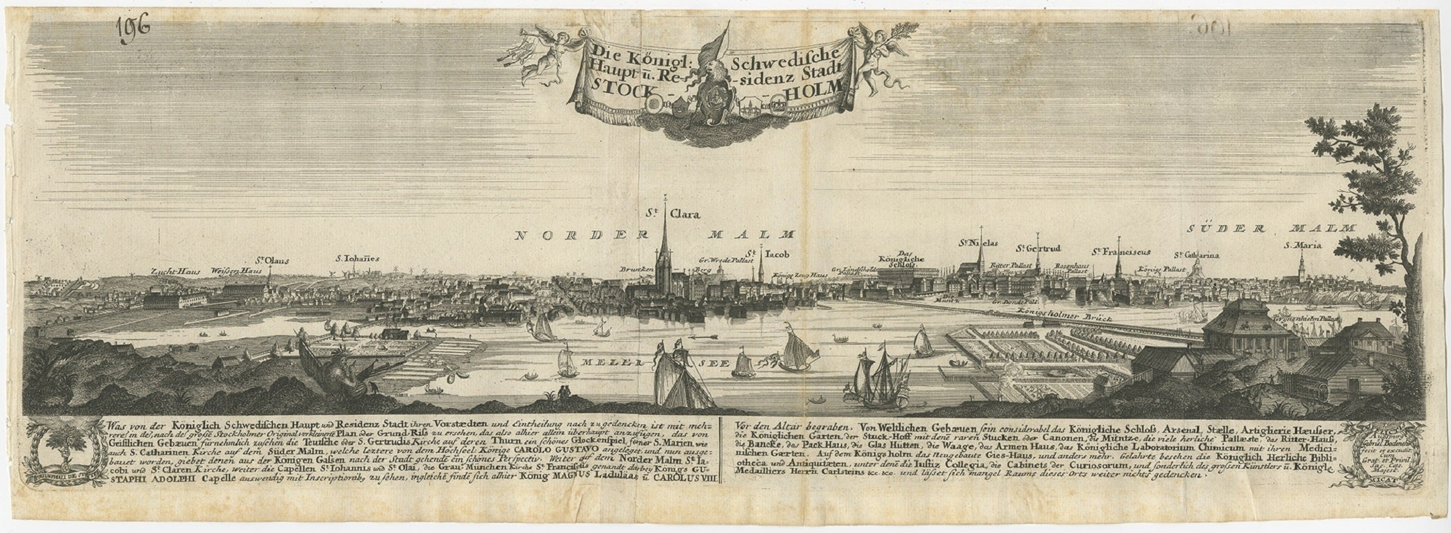 Rare Antique Engraving of the City of Stockholm, Norway, ca.1720