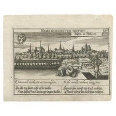 Rare Antique Engraving of the University City of Leiden, The Netherlands, c.1625