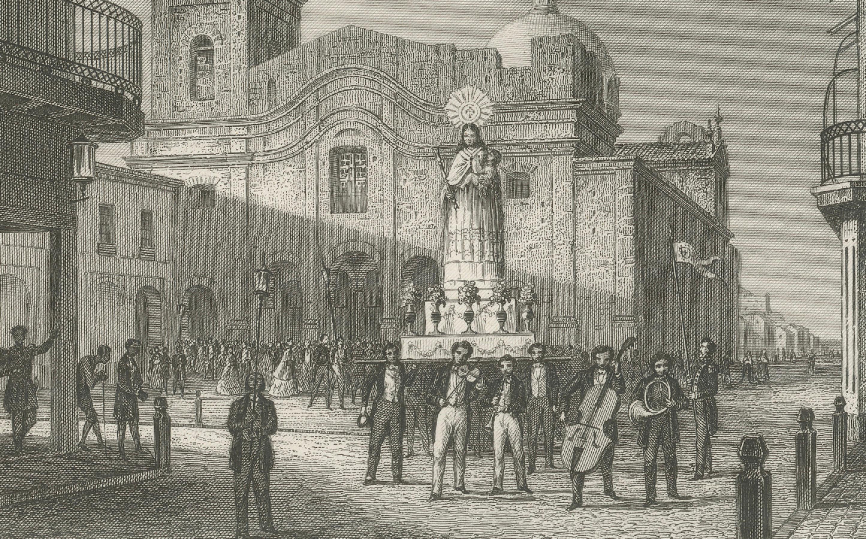 Seltener antiker Kupferstich - Straßen von Santo Domingo und Buenos Aires, 1867 (Französisch) im Angebot