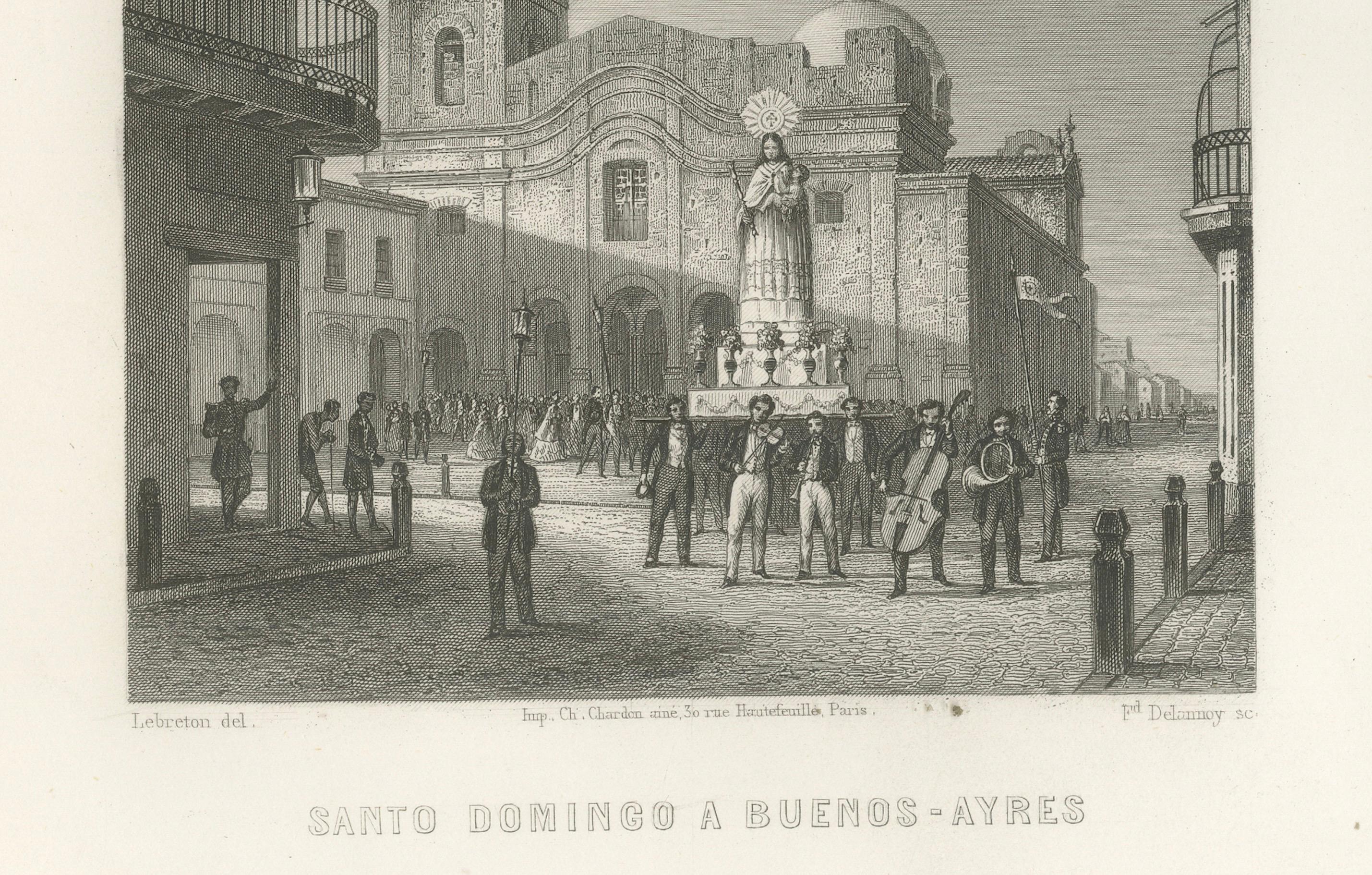 Seltener antiker Kupferstich - Straßen von Santo Domingo und Buenos Aires, 1867 (Graviert) im Angebot