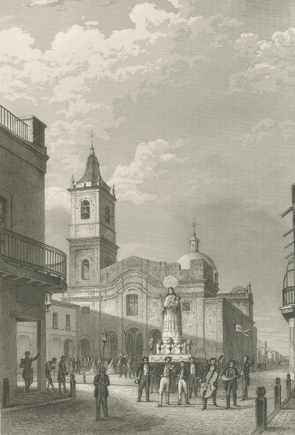 Seltener antiker Kupferstich - Straßen von Santo Domingo und Buenos Aires, 1867 im Zustand „Gut“ im Angebot in Langweer, NL