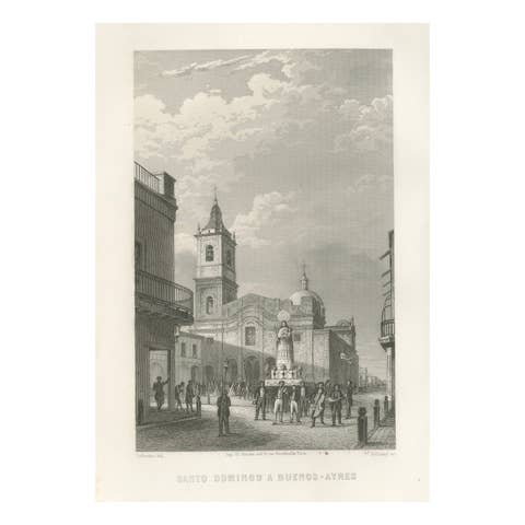 Rare Antique Engraving – Santo Domingo and Buenos Aires Streets, 1867