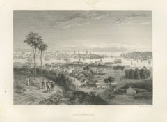 Rare Antique Engraving – Valparaíso, Chile Harbor and City Scene, 1867