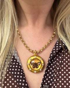 RARE Antique Essex Crystal Butterfly Locket Pendant 22K Yellow Gold