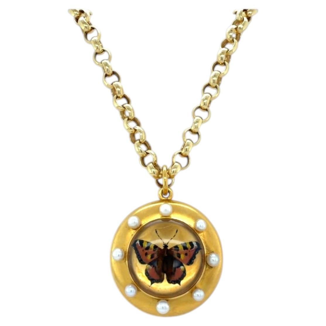 RARE Antique Essex Crystal Butterfly Locket Pendant/Necklace