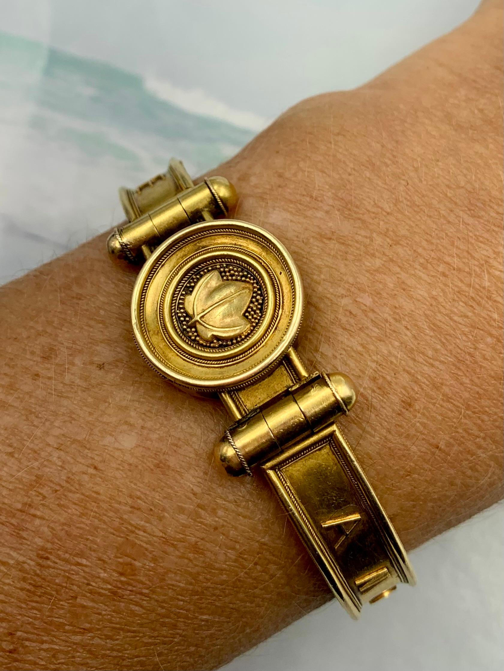 Rare Antique Etruscan Revival 18K Gold Love Locket Bracelet, Vatican Workshops 14