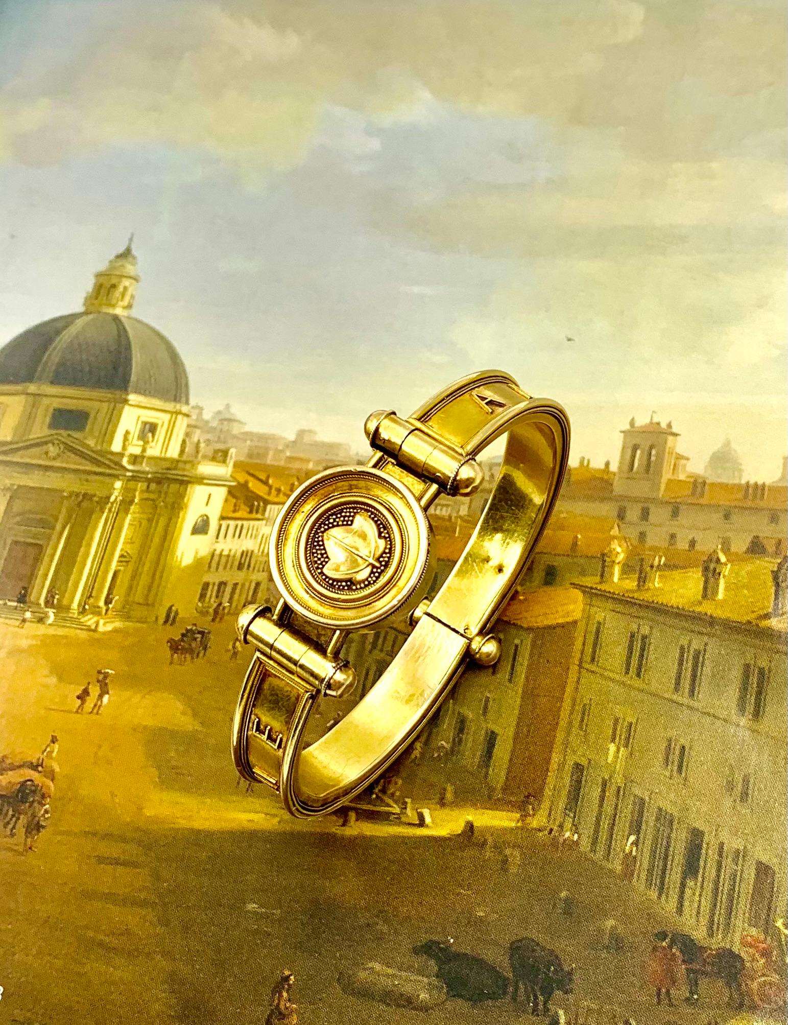 Rare Antique Etruscan Revival 18K Gold Love Locket Bracelet, Vatican Workshops 1