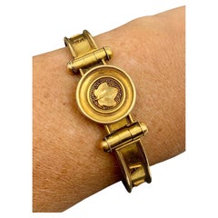 Rare Antique Etruscan Revival 18K Gold Love Locket Bracelet, Vatican Workshops