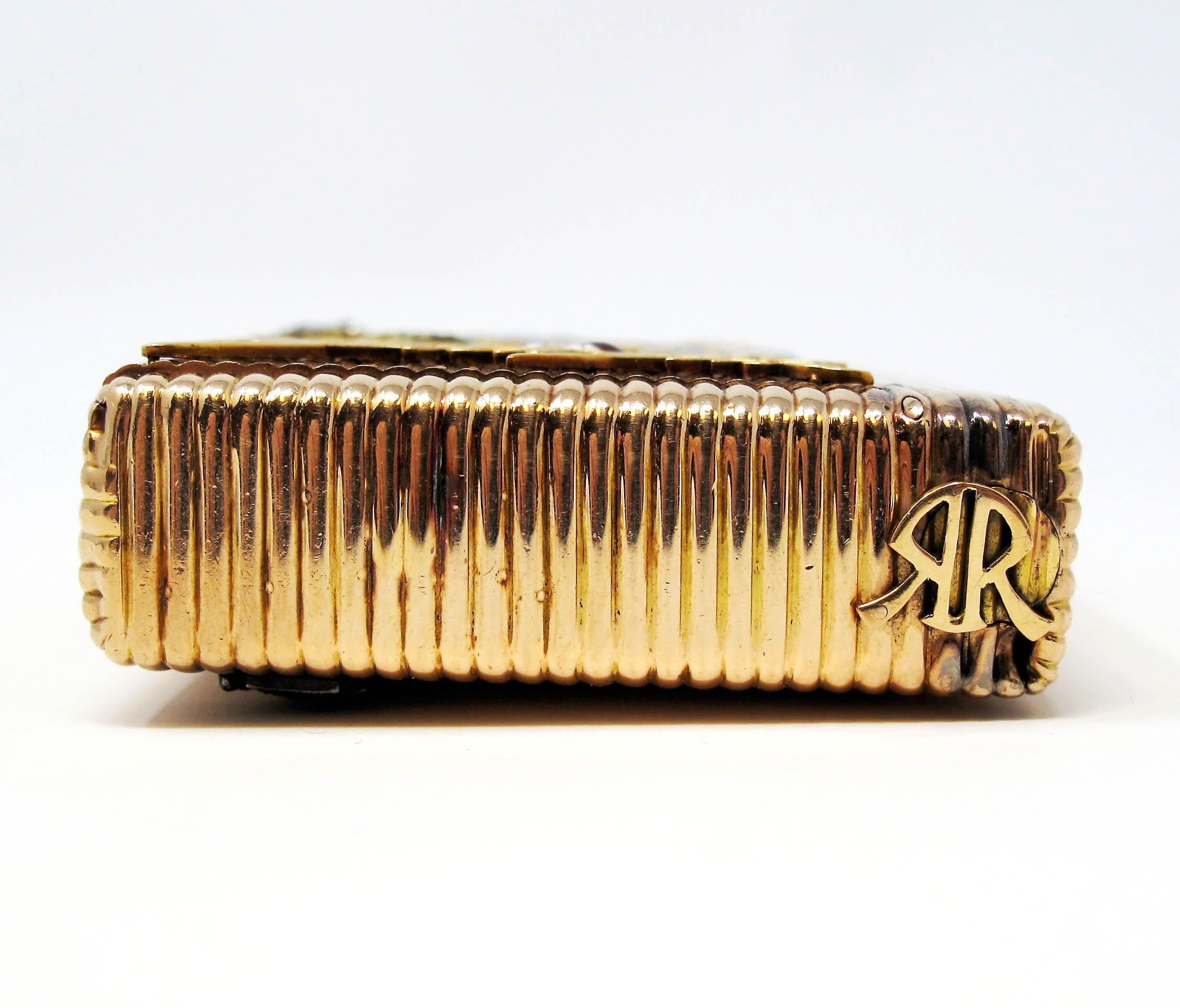 Rare Antique European Diamond and Ruby 14 Karat Yellow Gold Cigarette Case Box For Sale 2