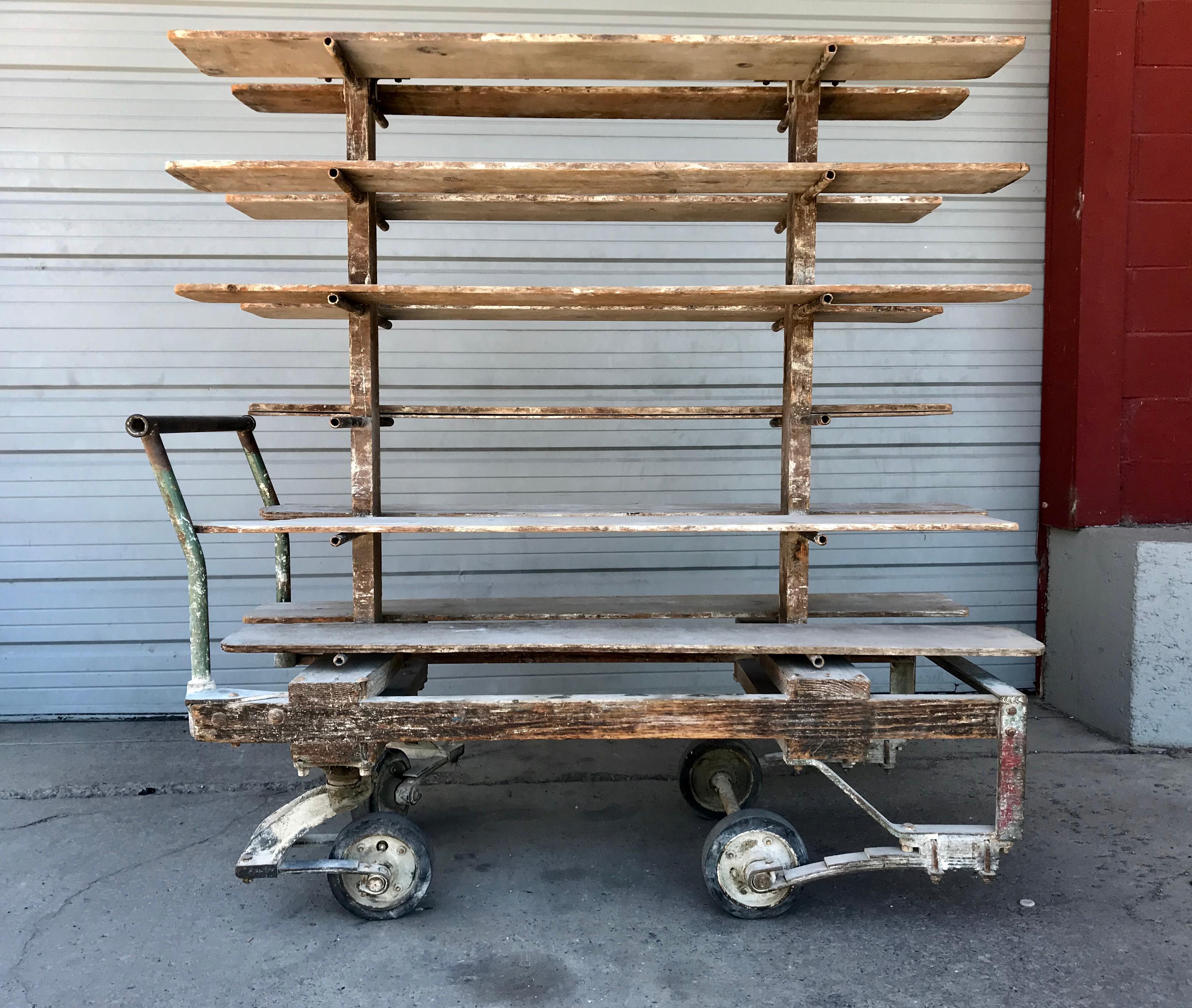 Industrial Rare Antique Factory Cart with 12 Shelves Made for Buffalo China For Sale