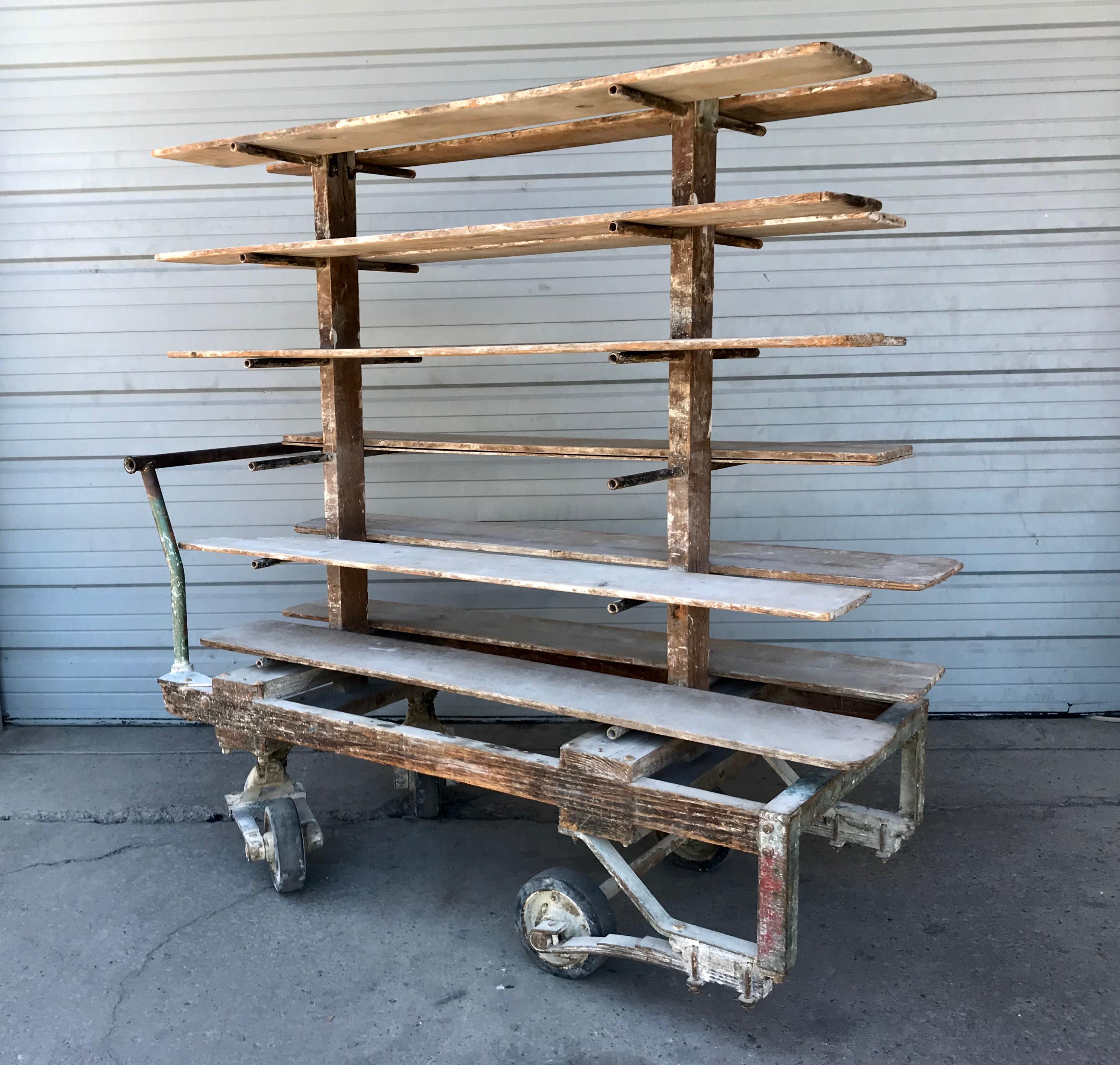 American Rare Antique Factory Cart with 12 Shelves Made for Buffalo China For Sale