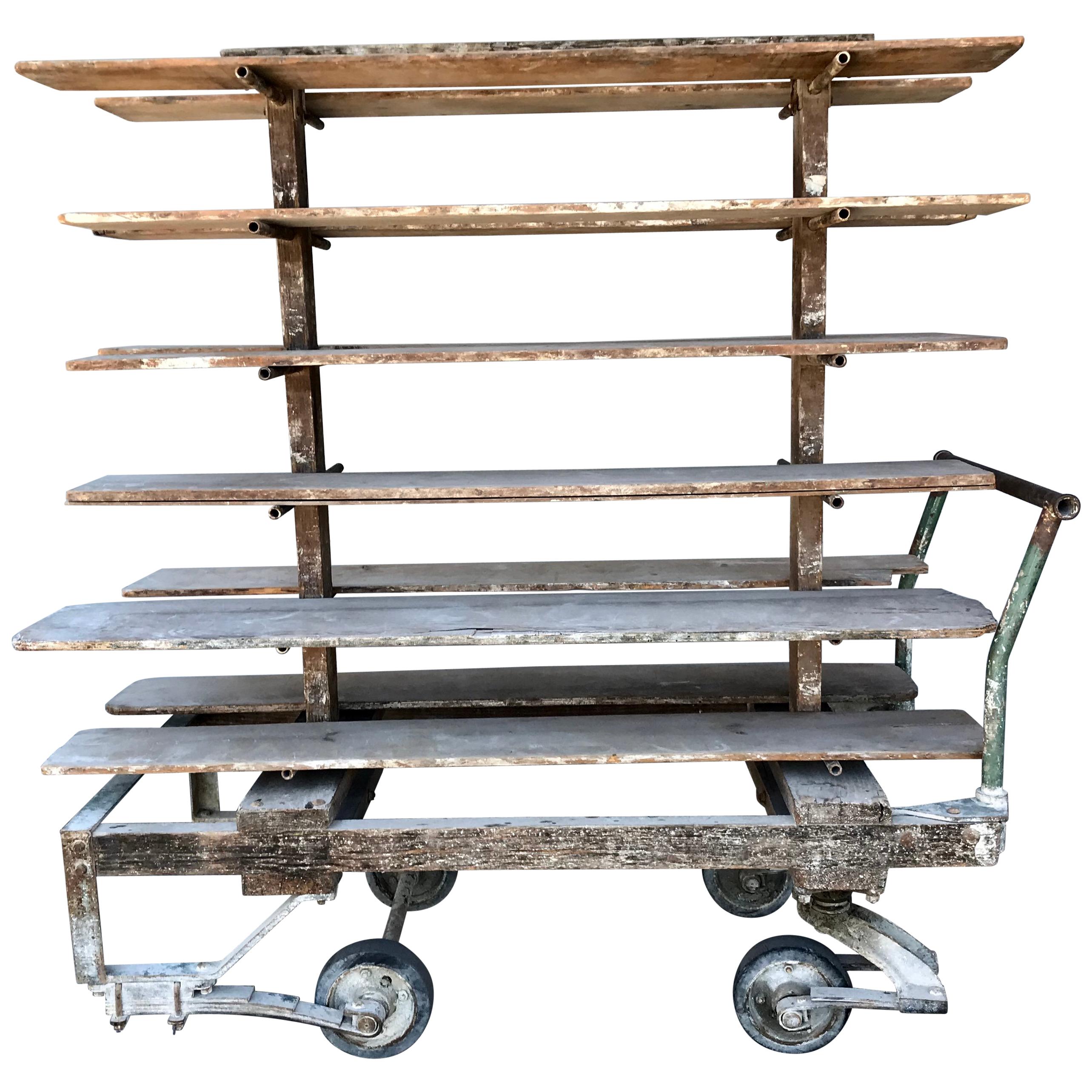 Rare Antique Factory Cart with 12 Shelves Made for Buffalo China