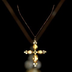 Rare Antique Fancy Cut Citrine & Gold Cross, c 1840