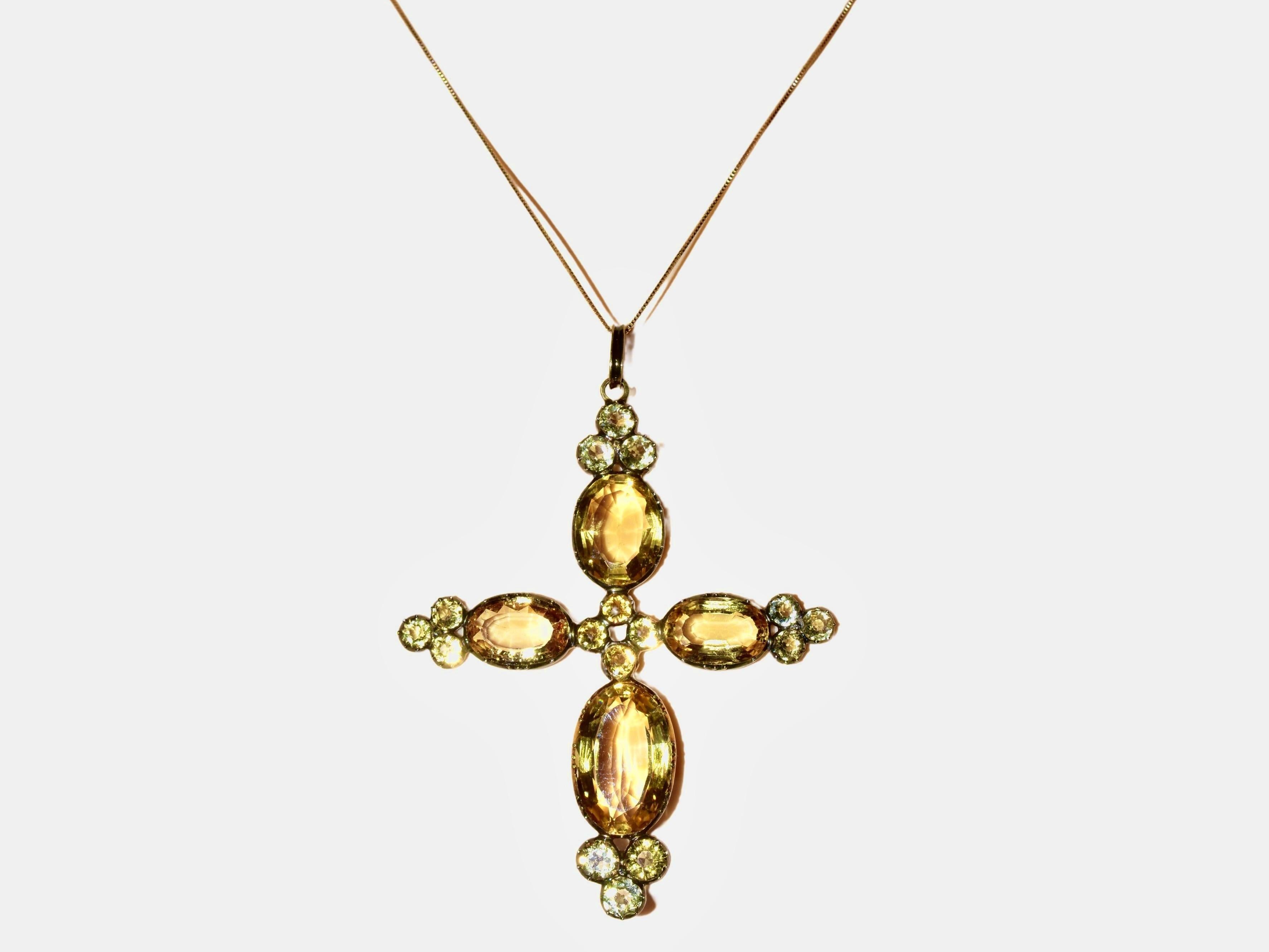 Rara Cruz Antigua de Oro y Citrino, c 1840 en Excelente estado para la venta en Aspen, CO