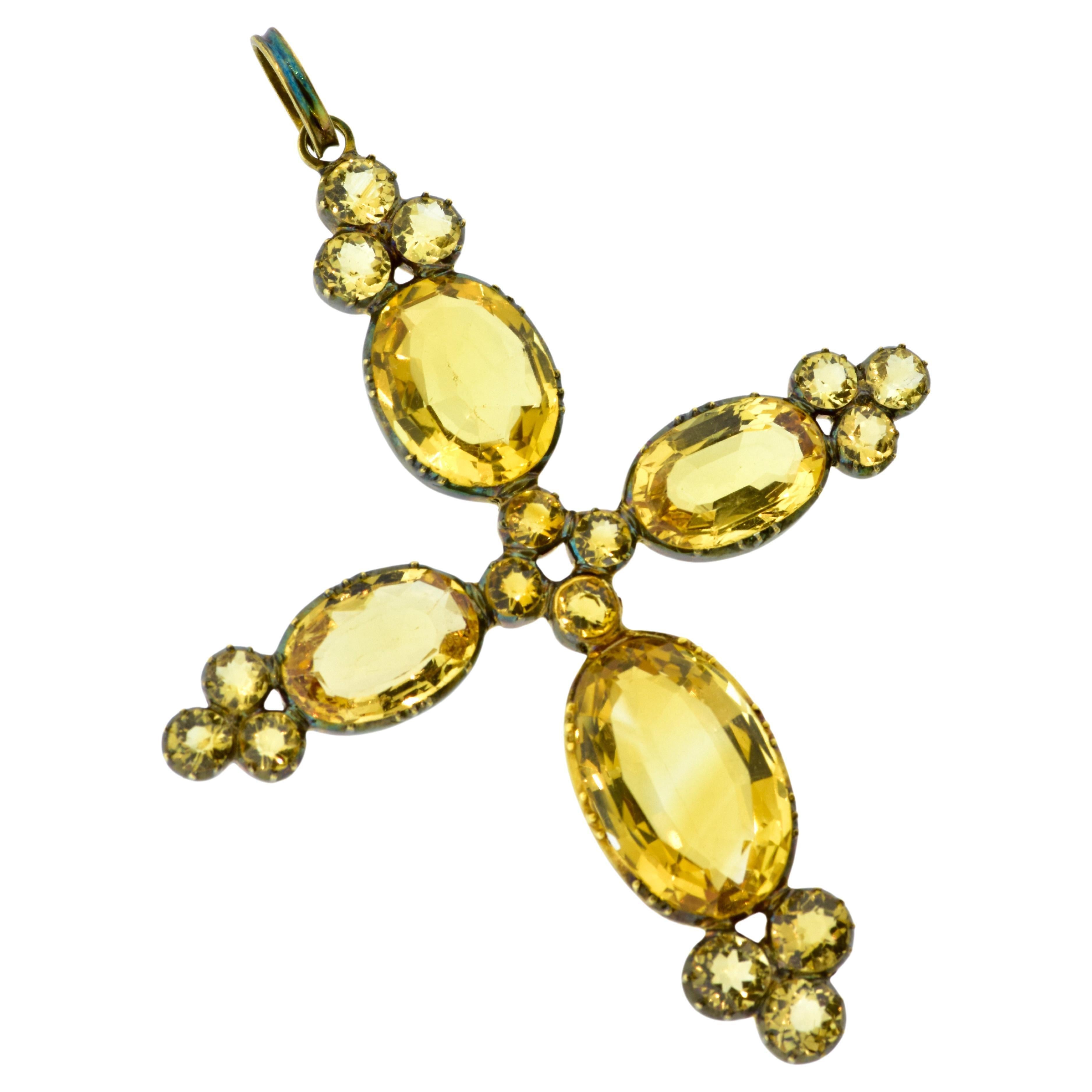 Rara Cruz Antigua de Oro y Citrino, c 1840 en venta 2