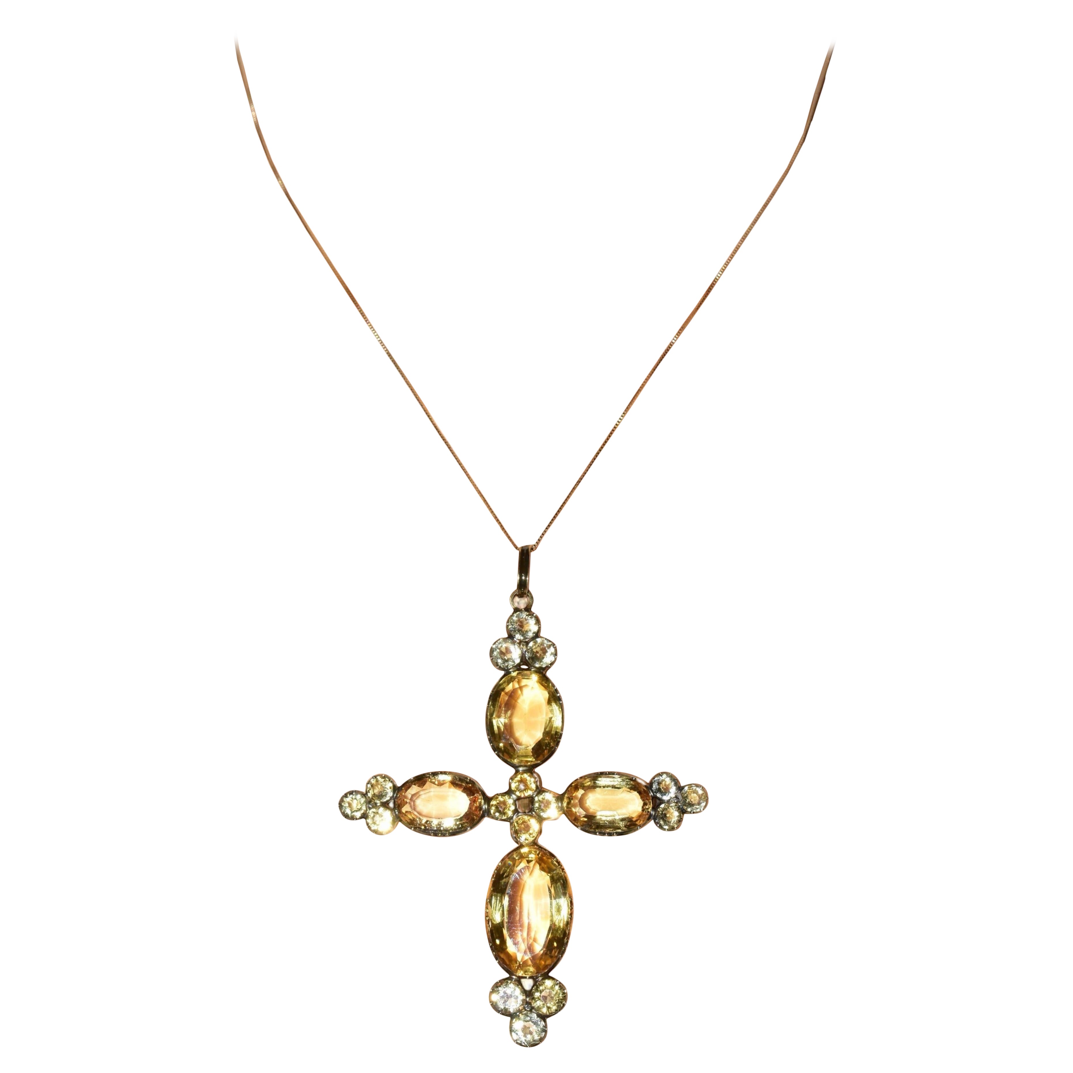 Rare Antique Fancy Cut Citrine 
Gold Cross, c 1840