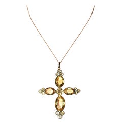 Rare Antique Fancy Cut Citrine & Gold Cross, c 1840