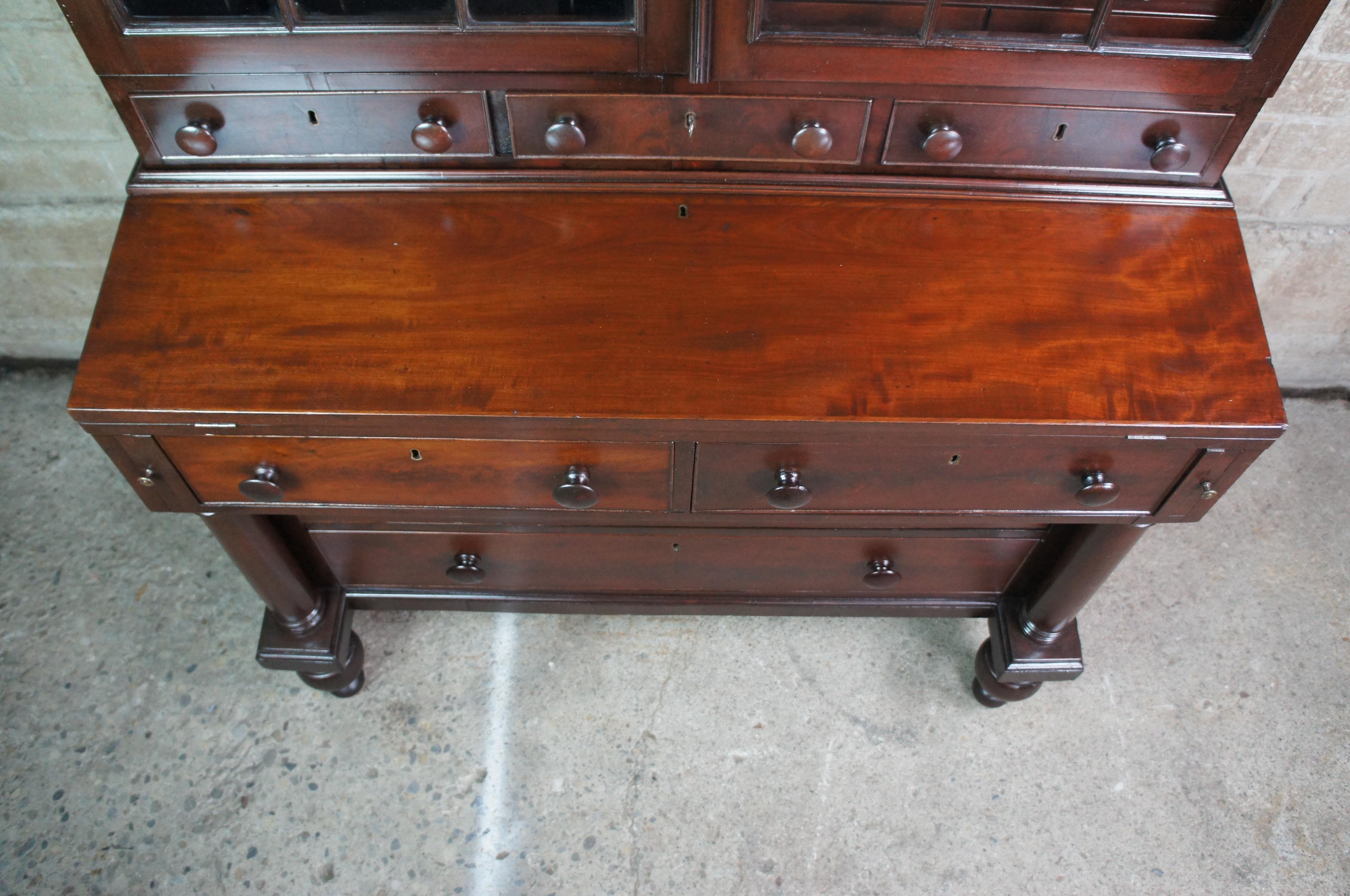 19th Century Rare Antique Federal American Mahogany Secretary Writing Desk Gothic Bookcase For Sale