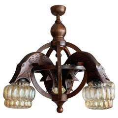 Rare Antique Fish Chandelier with Iridescent Glass Shades