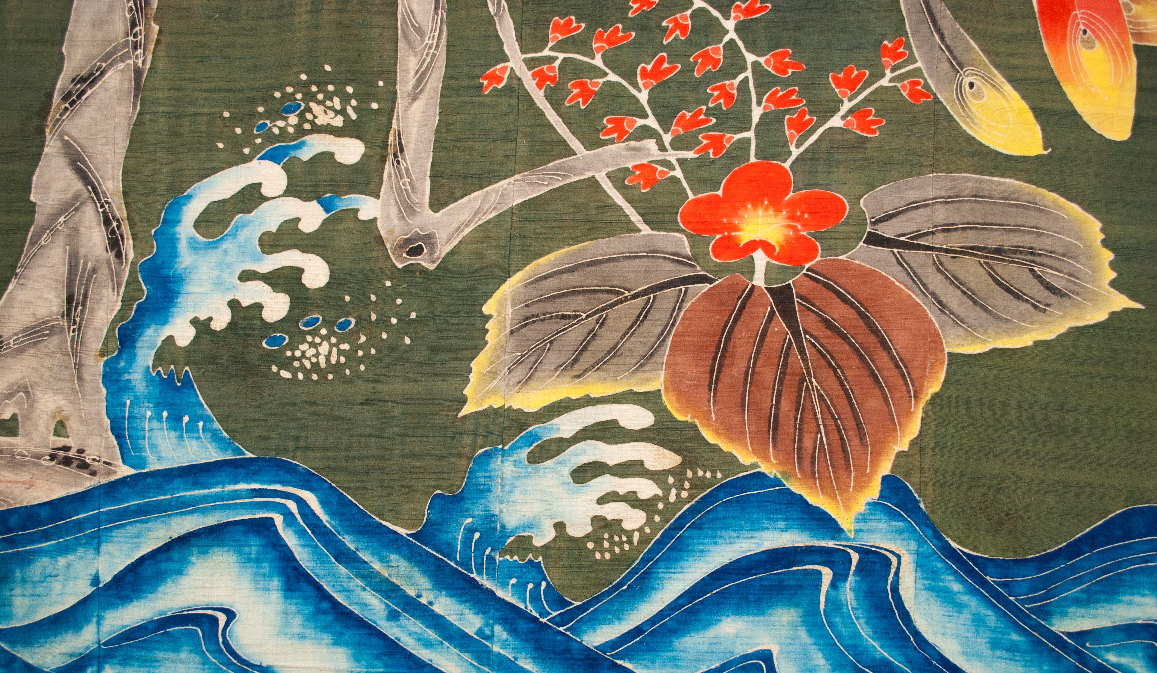 Meiji Rare couverture ancienne en soie japonaise Tsutsugaki en vente