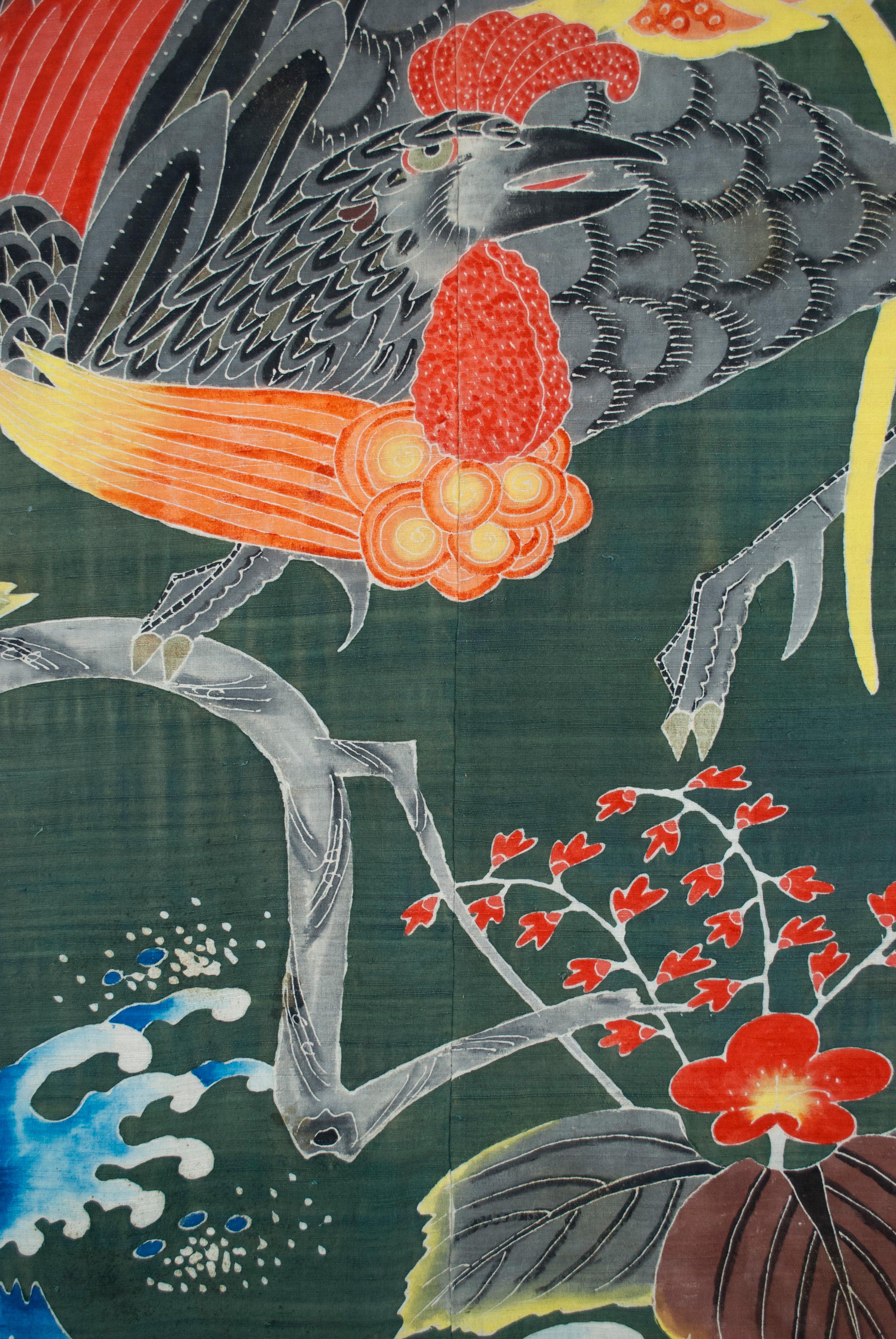 Japonais Rare couverture ancienne en soie japonaise Tsutsugaki en vente