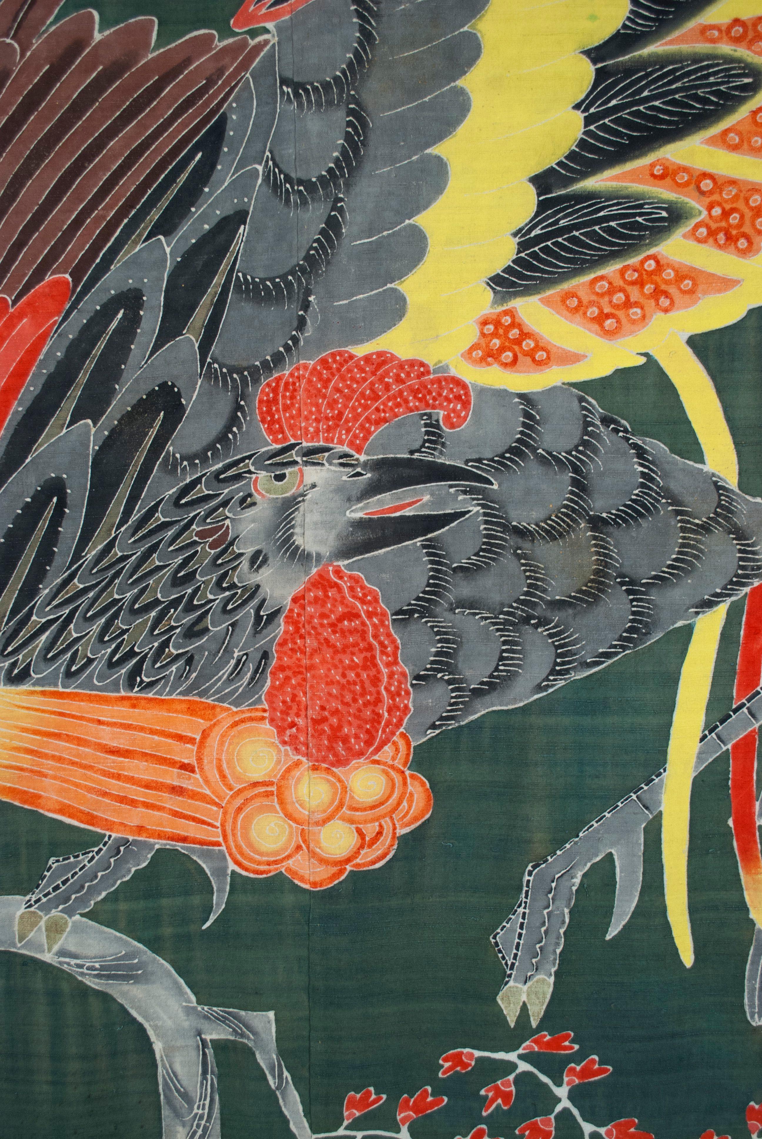 Fait main Rare couverture ancienne en soie japonaise Tsutsugaki en vente