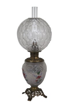 Rare Antique Fostoria Etched Satin Glass GWTW Parlor Hurricane Oil Lantern Lamp