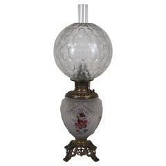 Rare Antique Fostoria Etched Satin Glass GWTW Parlor Hurricane Oil Lantern Lamp
