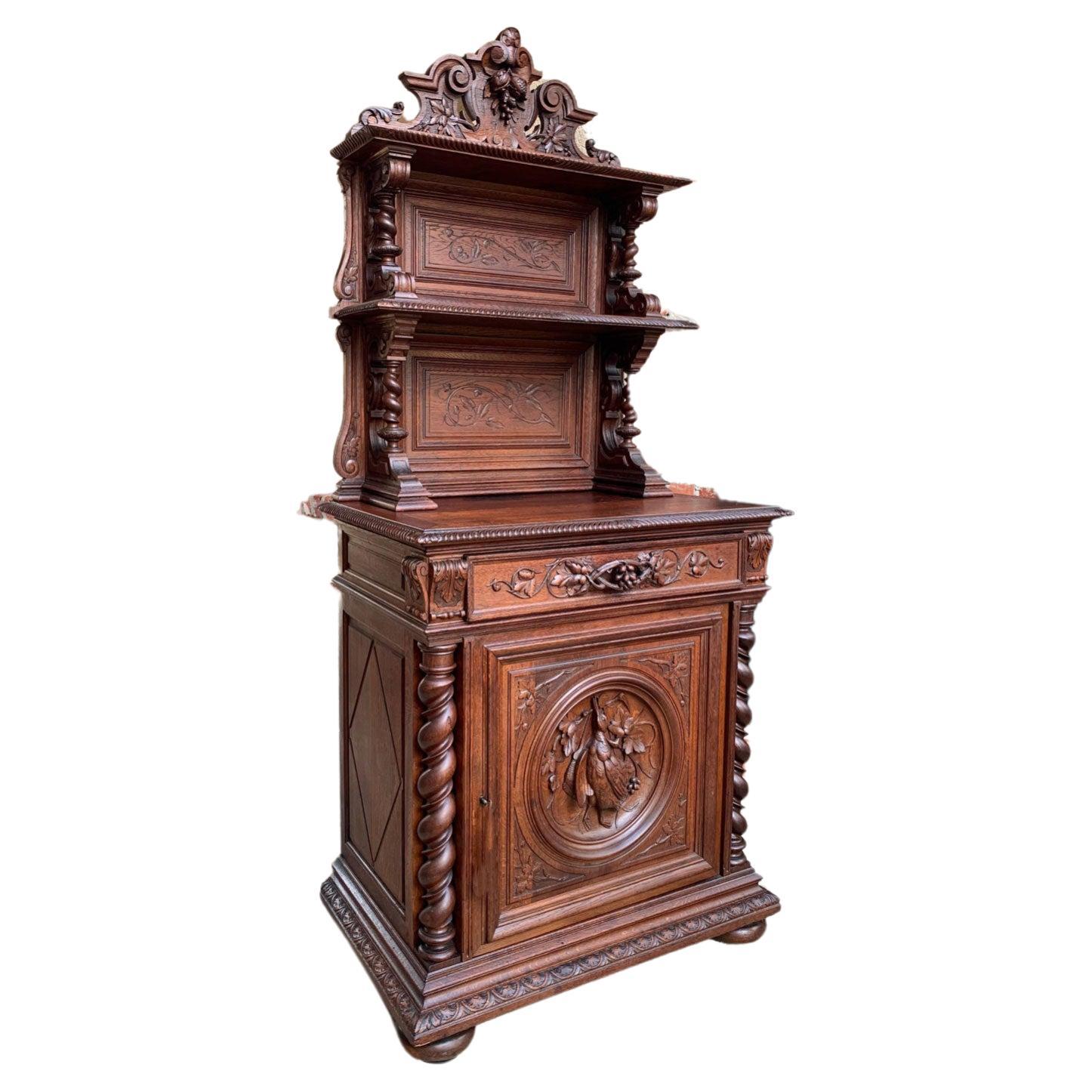 Rare Antique French 19th Century Hunting Cabinet / Black Forest Barley Twist Oak For Sale
