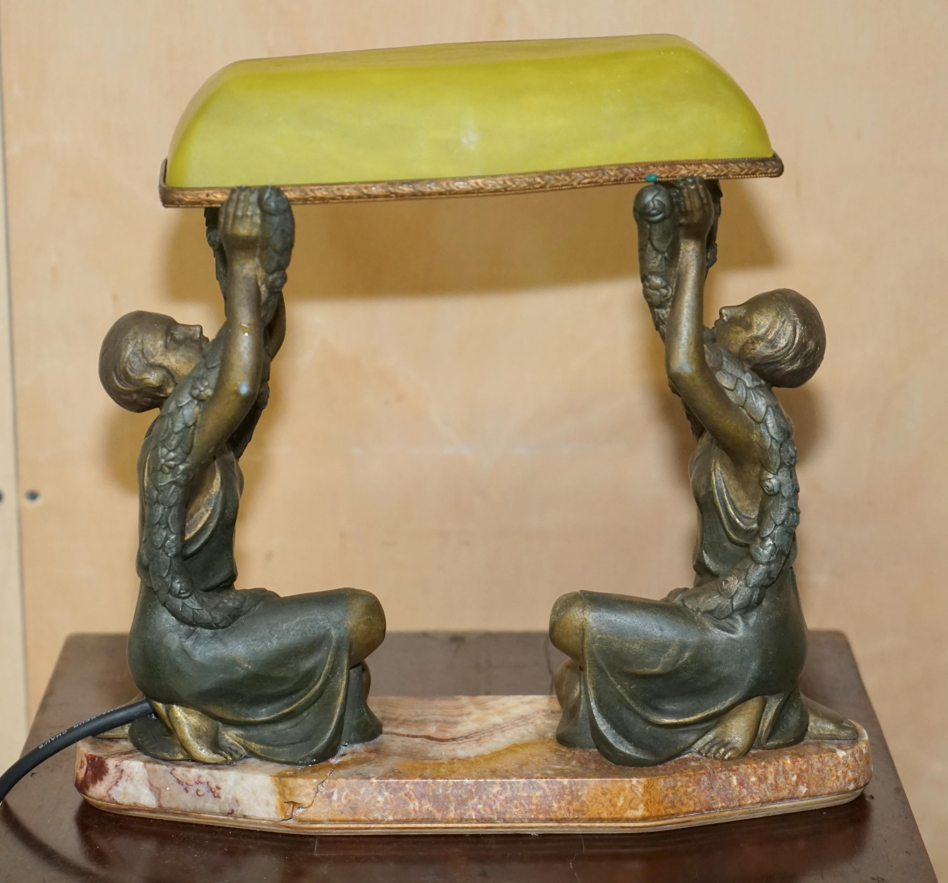 RARE ANTiQUE FRENCH ART DECO 20s COLD PAINTED BRONZE TABLE LAMP WITH MARBLE BASe For Sale 10